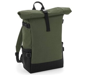 BAG BASE BG858 - Sac à dos coloré avec rabat enroulable Olive Green/Black